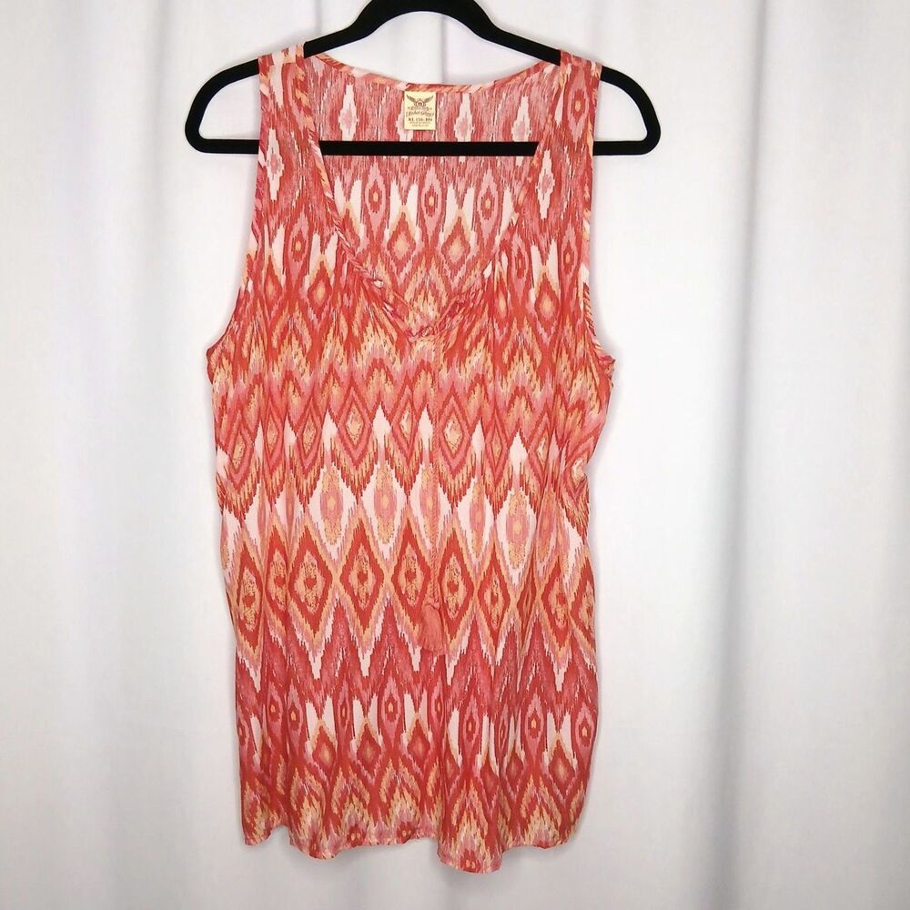 Faded Glory Tank Top Relaxed Rayon Oversize V-Neck Colorful Chevron Womens XL